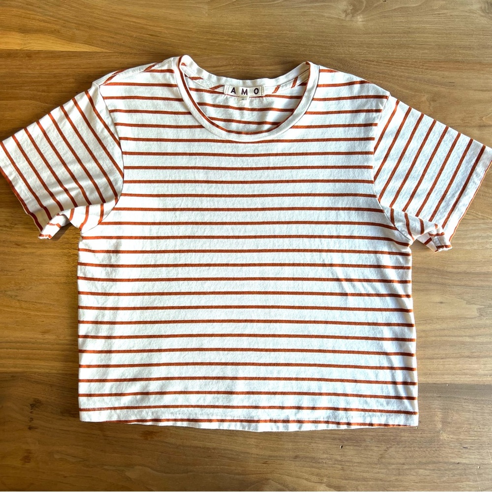 AMO Babe Cotton Striped Cropped Tee Size XL - Picture 3 of 7